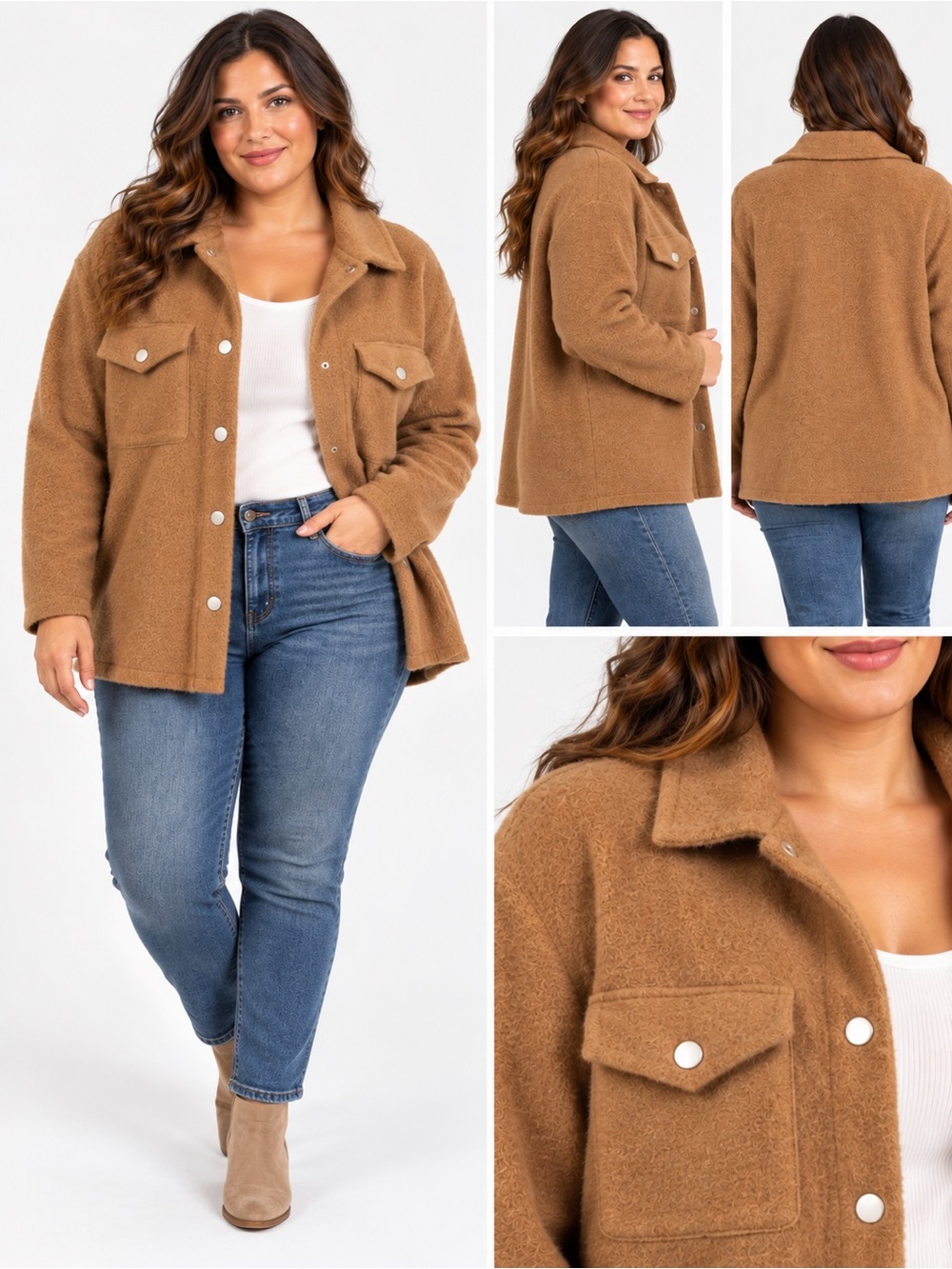 Rachel Zoe Camel Brown Fuzzy Oversized Shacket Jacket 1X